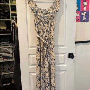Floral Cream and Blue Women's Jumpsuit